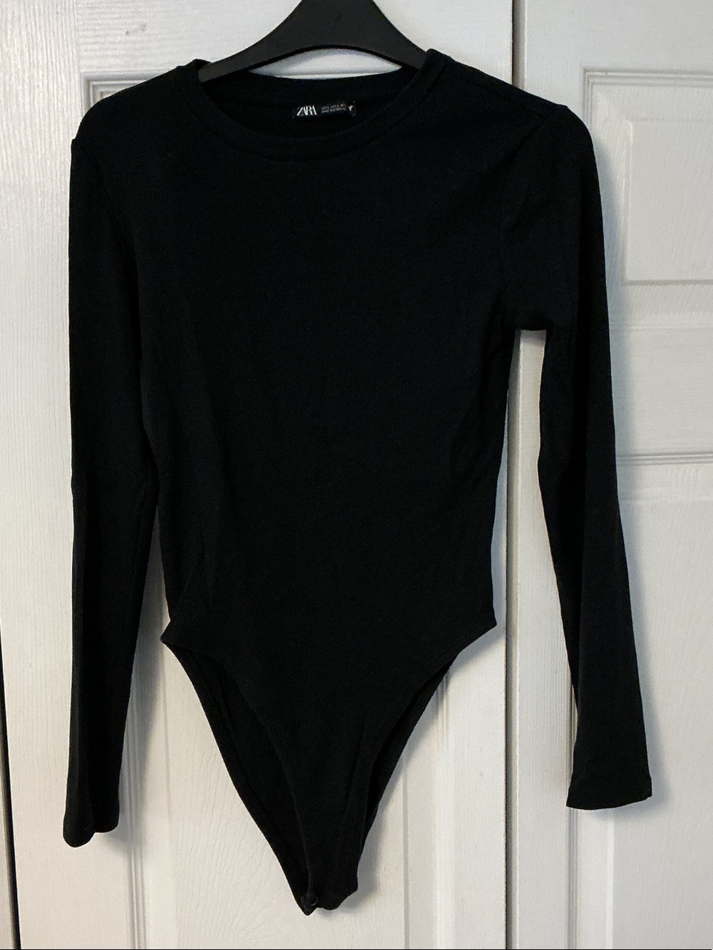 Zara Black Long-Sleeve Crew-Neck Bodysuit